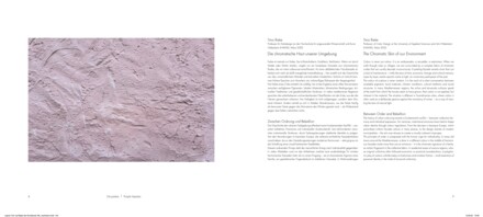 Doppelseite aus dem Buch: links ein Foto einer rosa-violetten, grob verputzten Wand; rechts der zweisprachige Essay von Timo Rieke, „Die chromatische Haut unserer Umgebung / The Chromatic Skin of our Environment“.